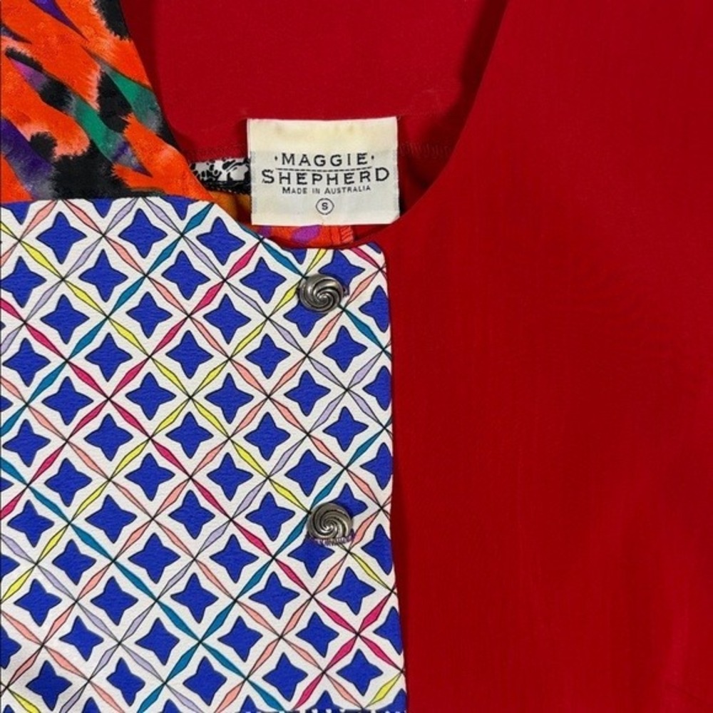 Maggie Shepherd Australia Red‎ Patchwork Mixed Print Button Front Top Womens S - Picture 2 of 7